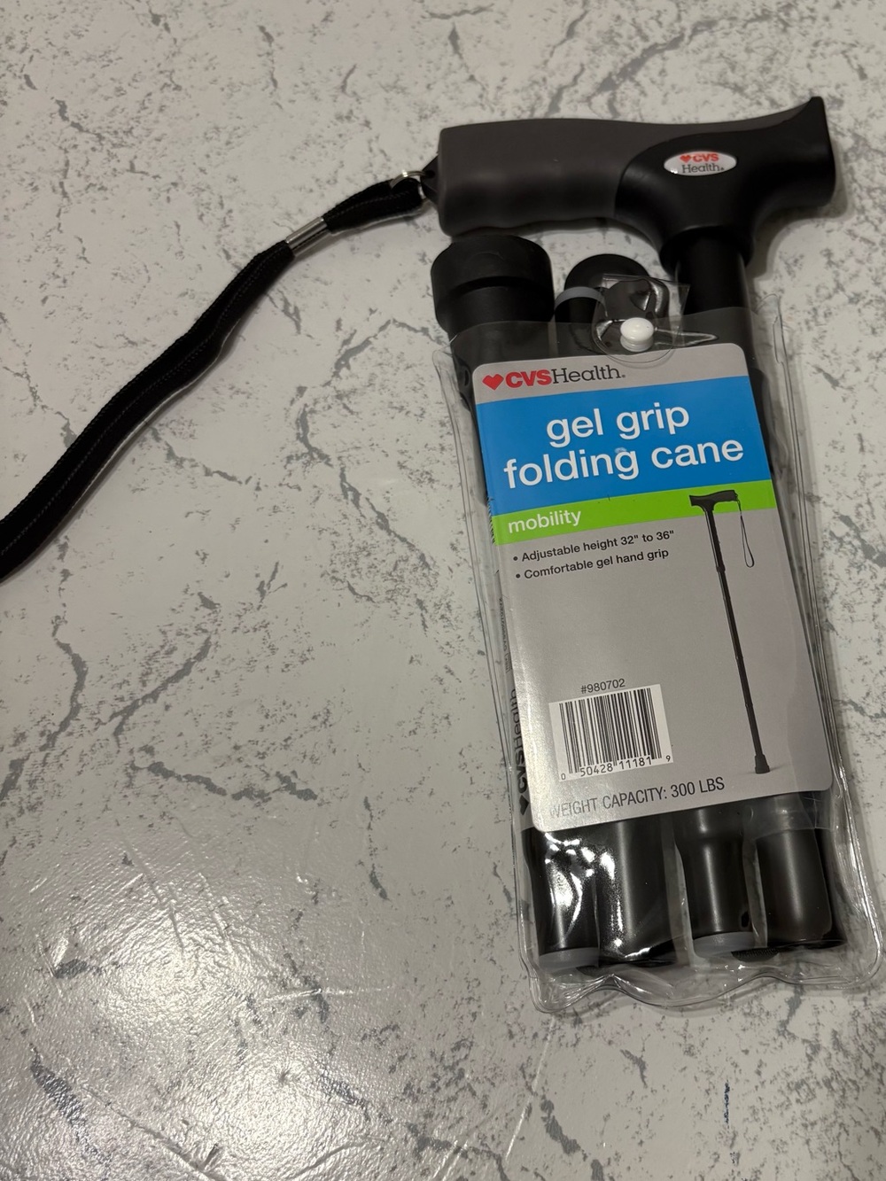 CVS Gel Grip Folding Cane - Black